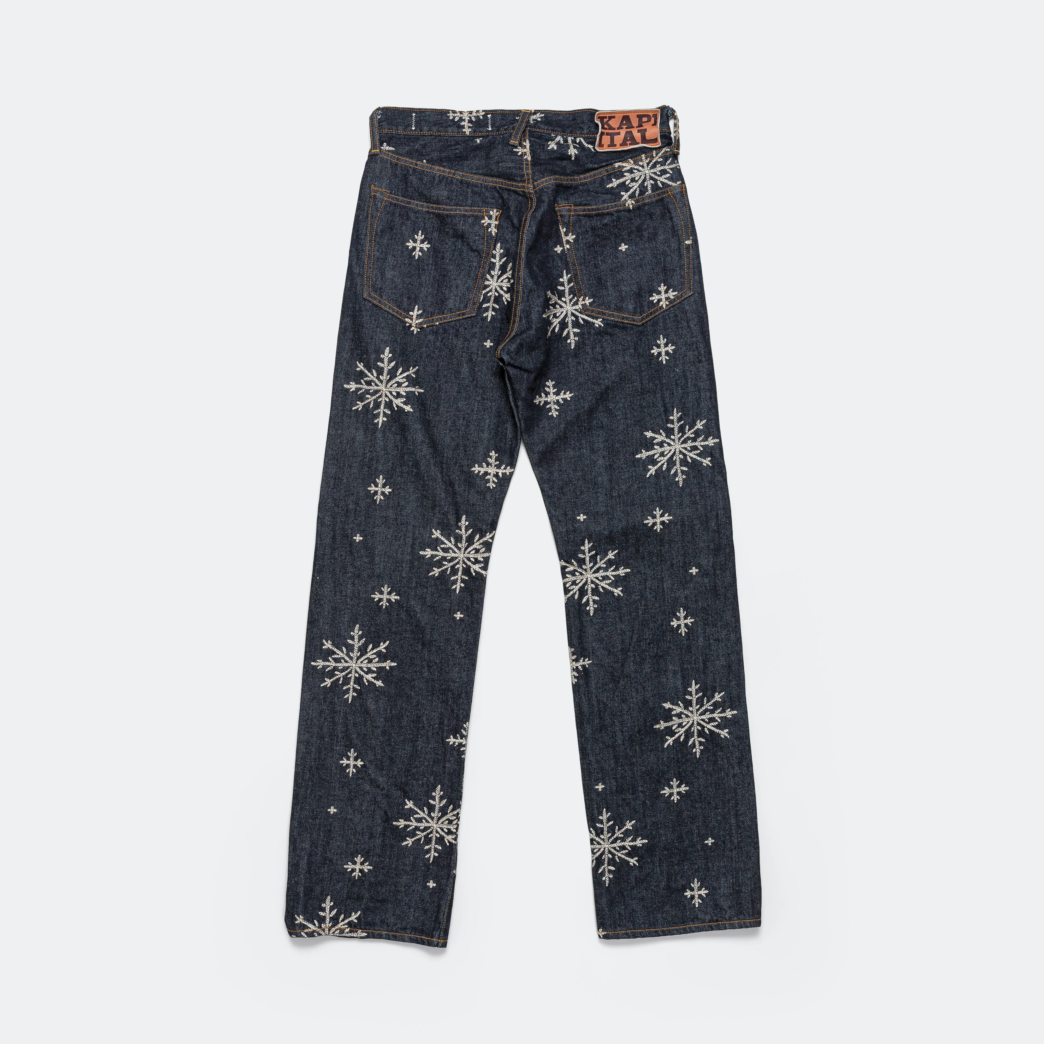 14oz Denim SNOW Embroidery 5P Jeans - Indigo