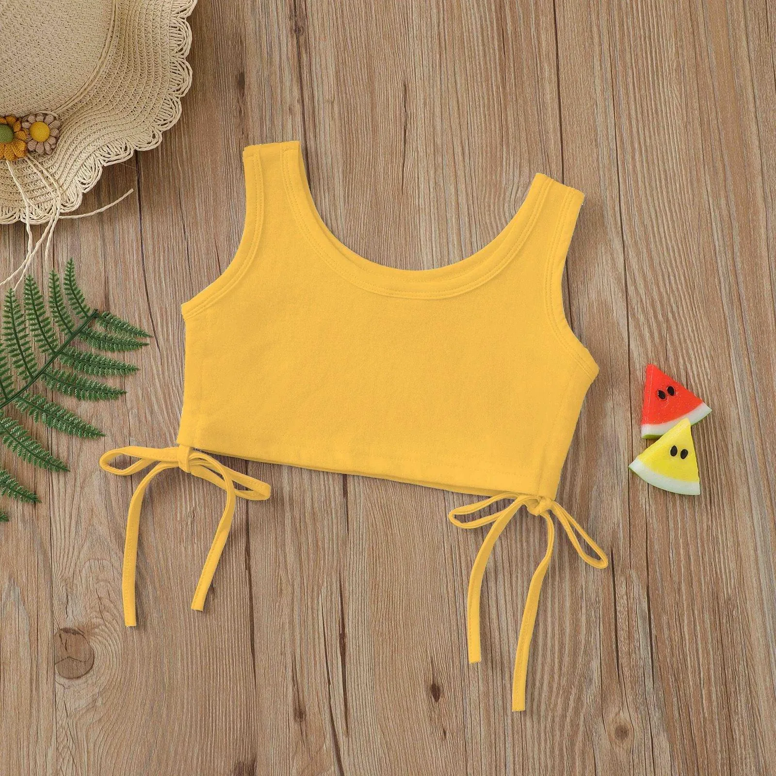 18M-6Y Toddler Girls Solid Color Drawstring Tank Tops Fashion Girl Wholesale