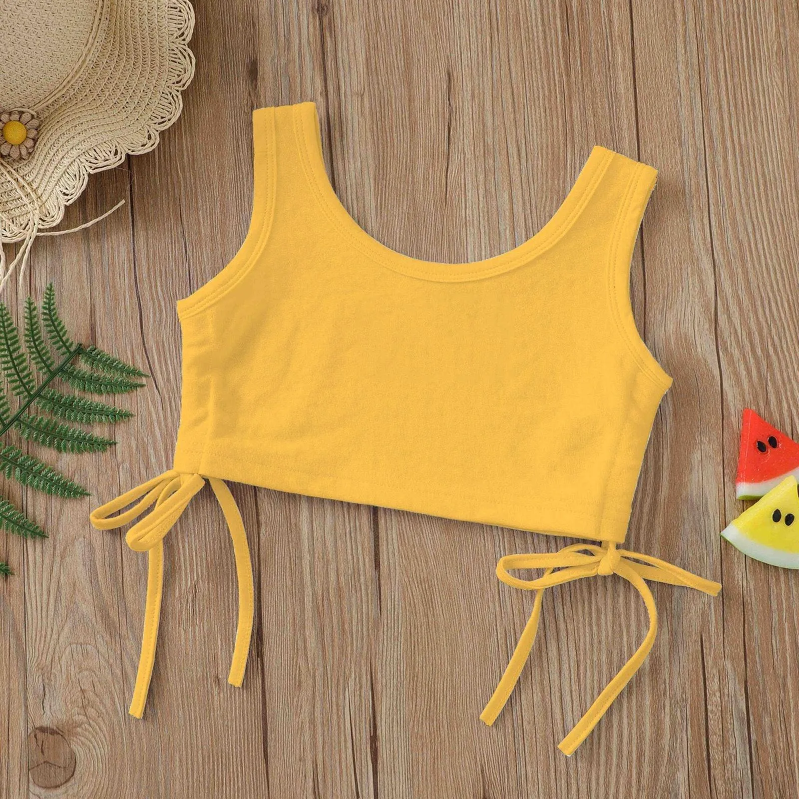 18M-6Y Toddler Girls Solid Color Drawstring Tank Tops Fashion Girl Wholesale