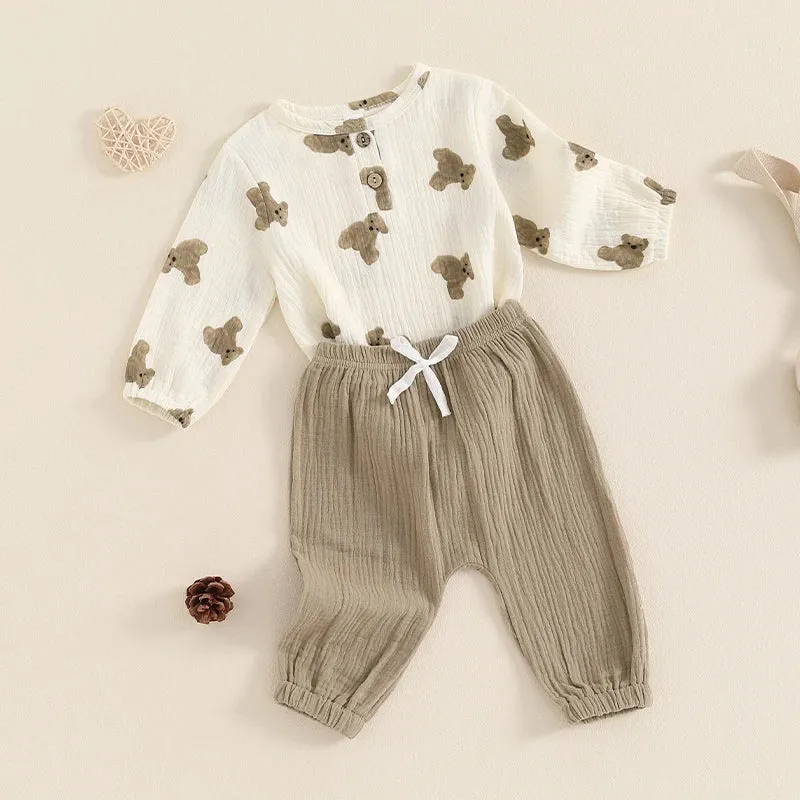 2pc Baby Boy Fall Crewneck Bear Print