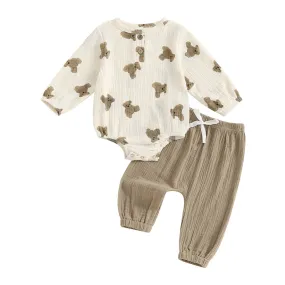 2pc Baby Boy Fall Crewneck Bear Print