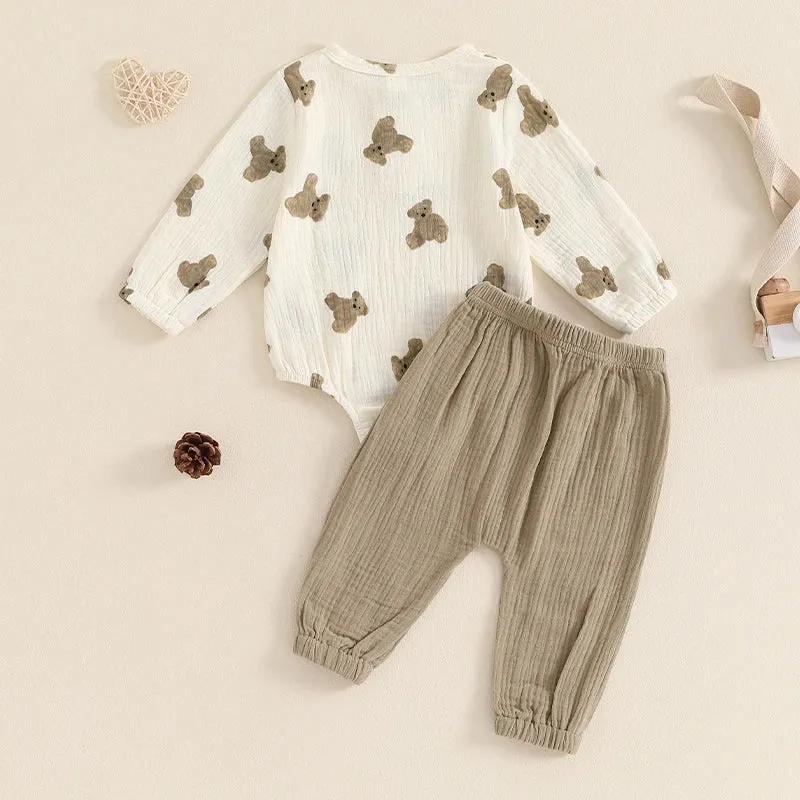 2pc Baby Boy Fall Crewneck Bear Print