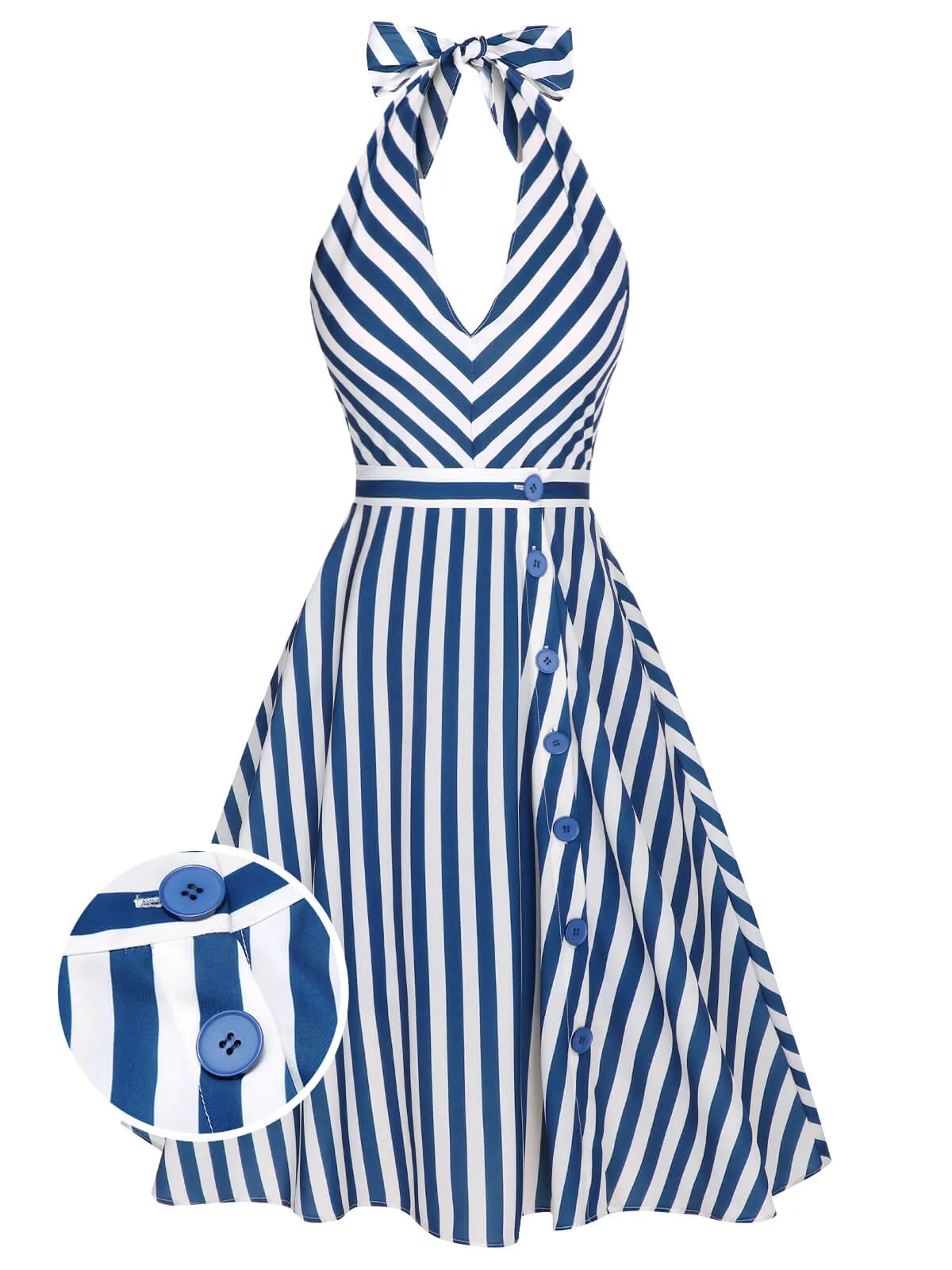 2PCS Blue 1940s Stripe Halter Romper & Skirt