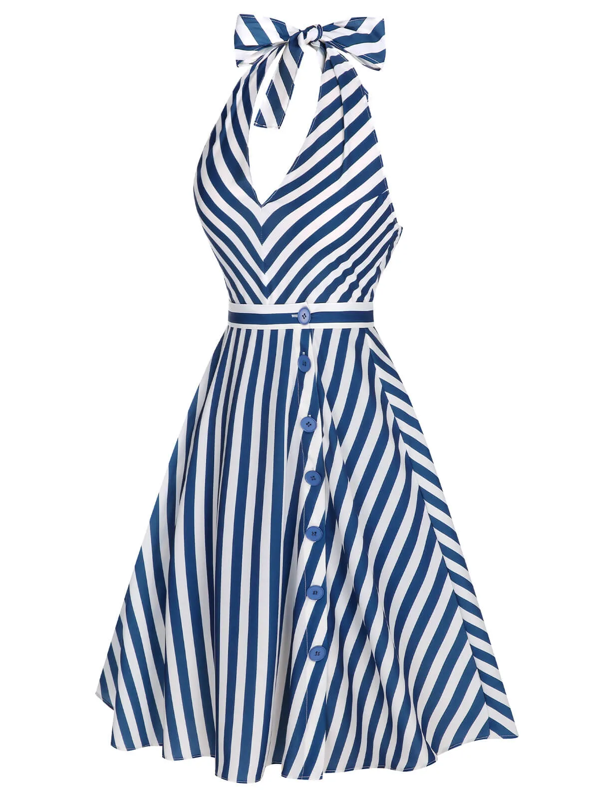 2PCS Blue 1940s Stripe Halter Romper & Skirt