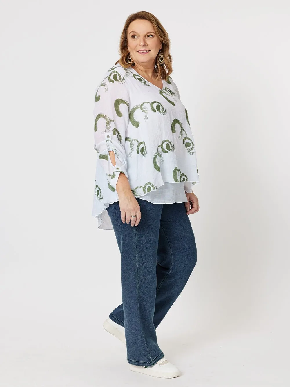 Abstract Print Layered Tunic - Khaki