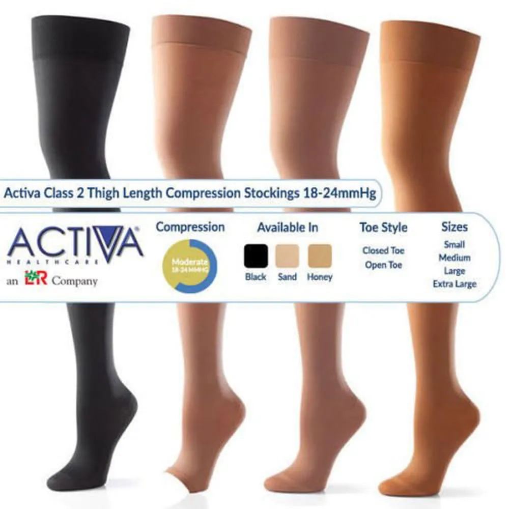 Activa Class 2 Thigh Compression Support Stockings Open or Closed Toe 18-24mmHg