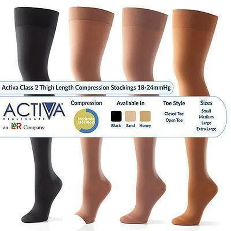 Activa Class 2 Thigh Compression Support Stockings Open/Closed Toe 18-24mmHg