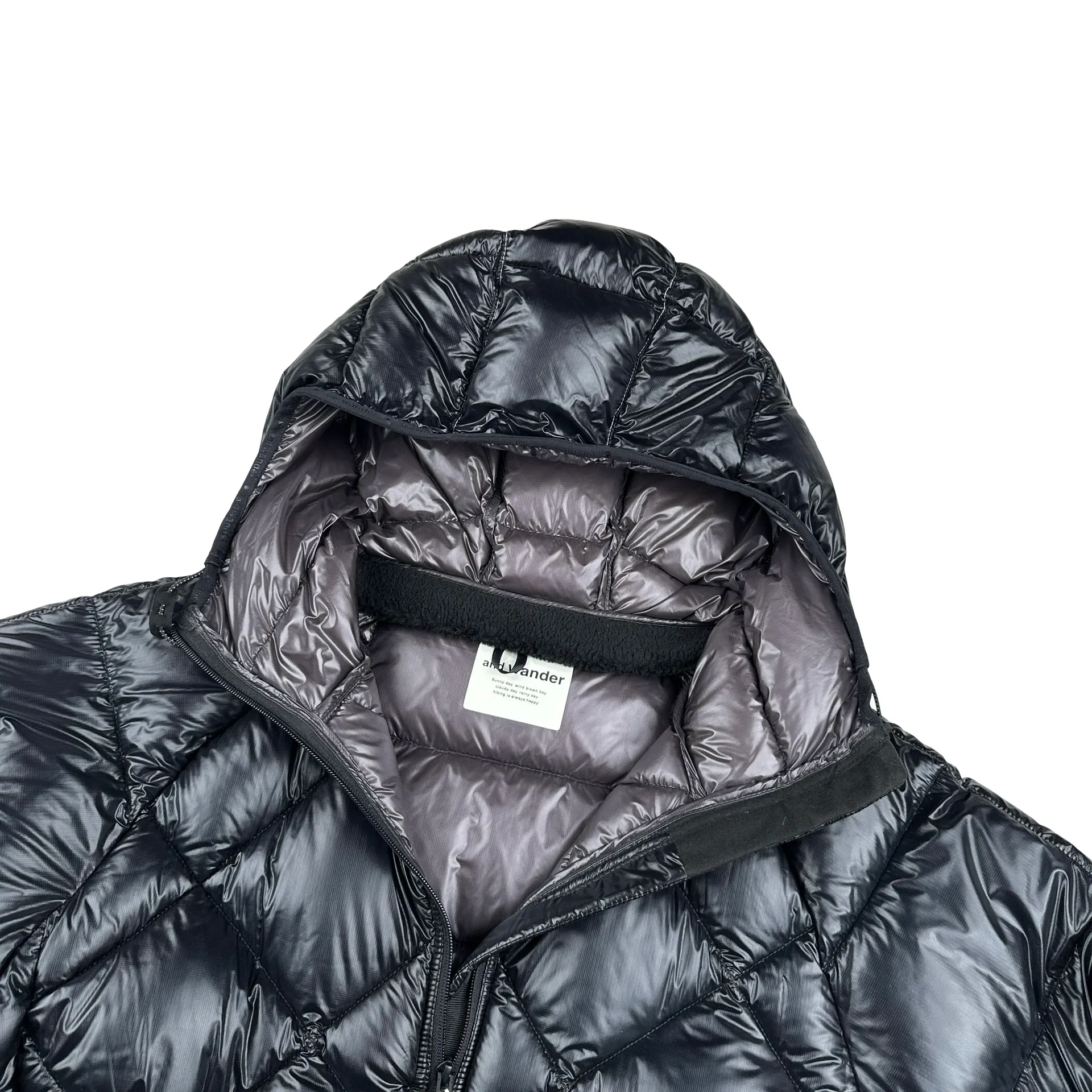 And Wander Black Pertex Diamond Quilted Hooded Puffer Jacket