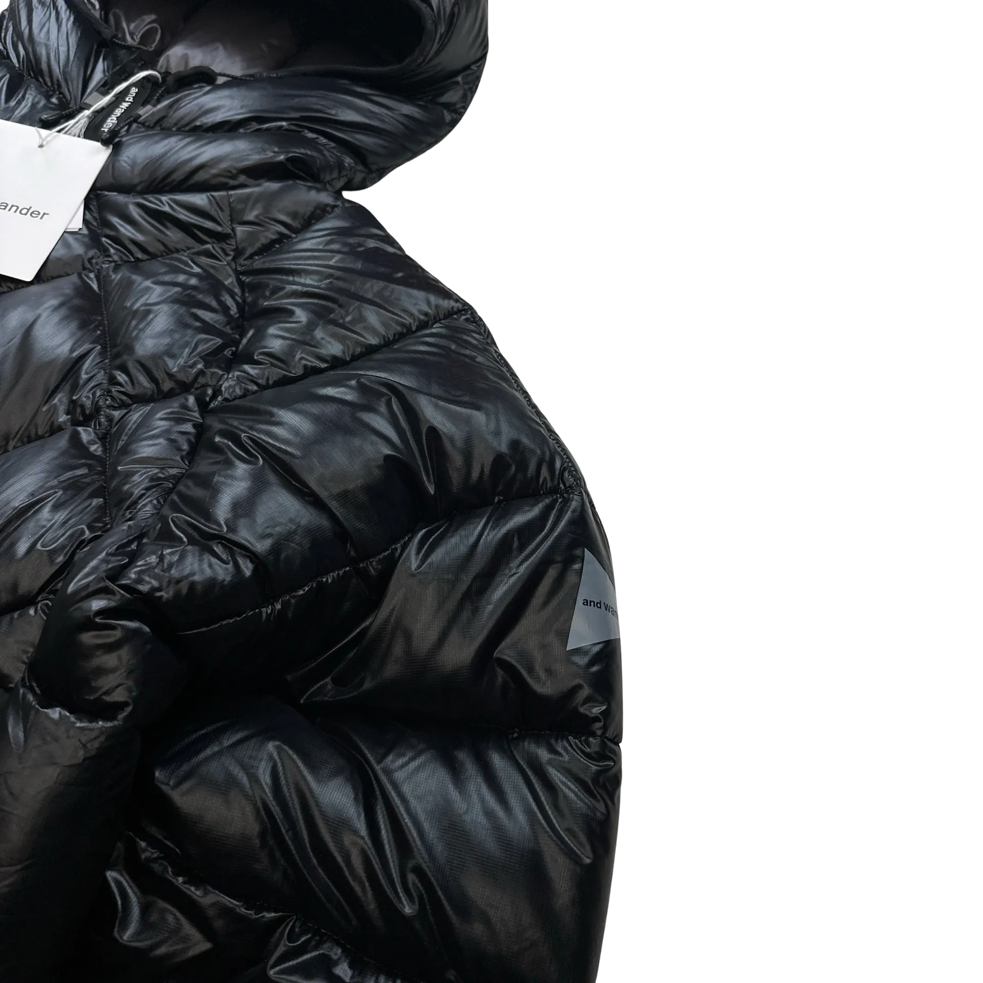 And Wander Black Pertex Diamond Quilted Hooded Puffer Jacket