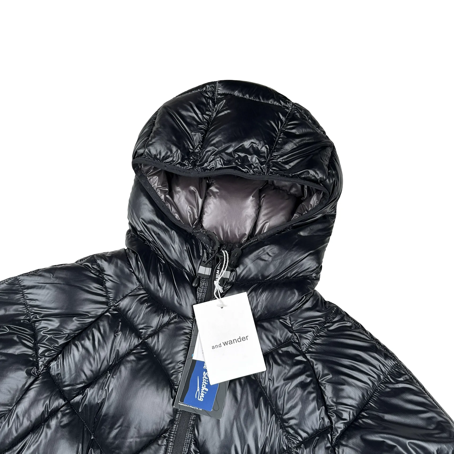 And Wander Black Pertex Diamond Quilted Hooded Puffer Jacket