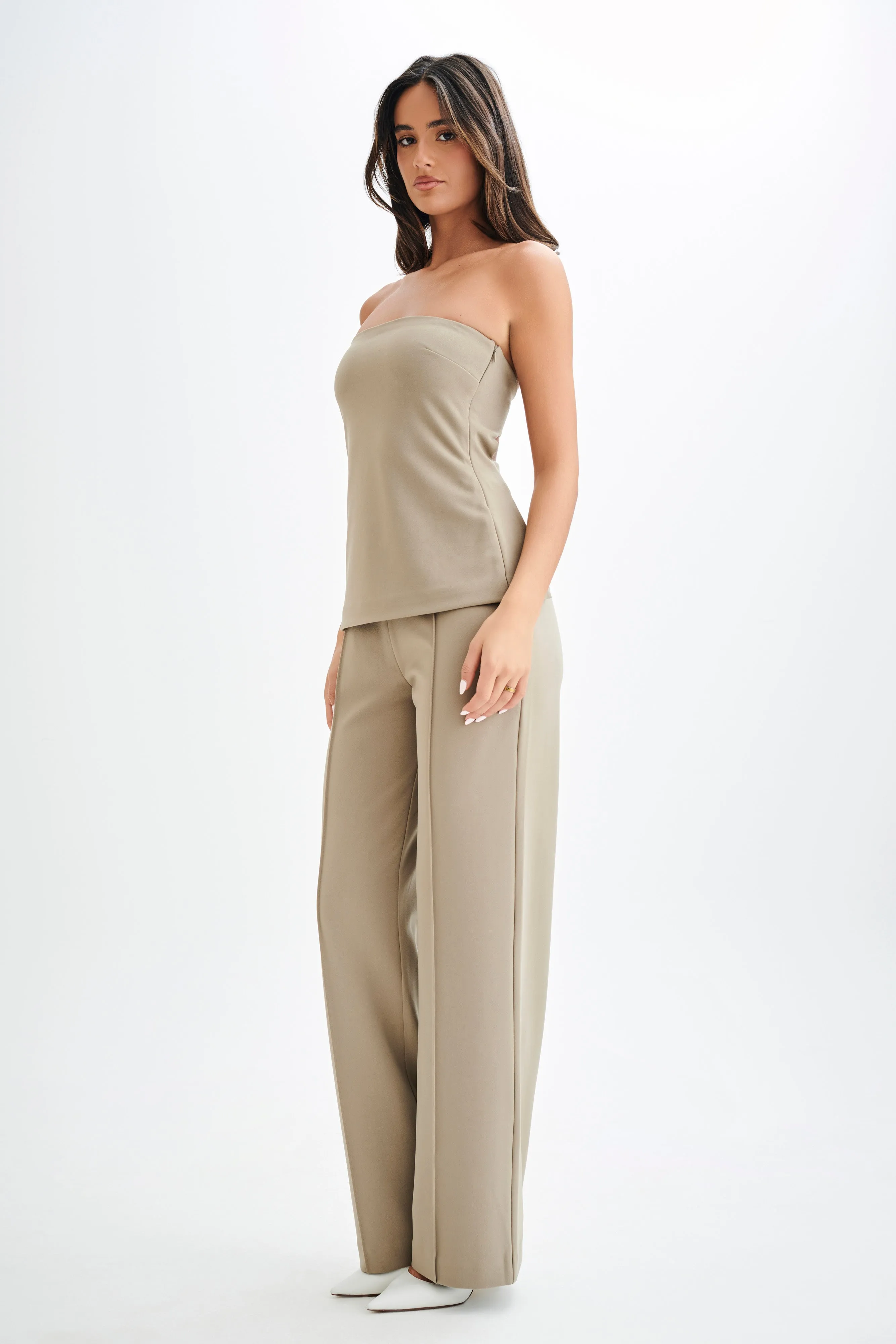 Antonia Pleated Wide Leg Pants - Mushroom