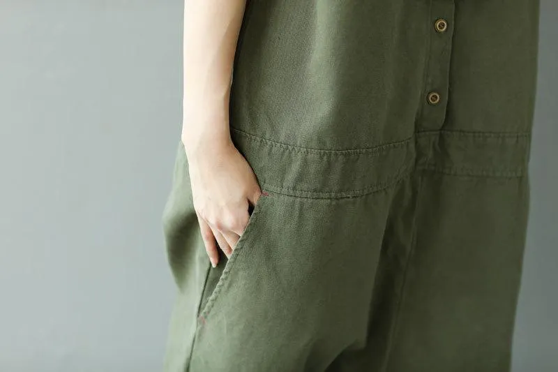 Army Green Loose Overall For Women