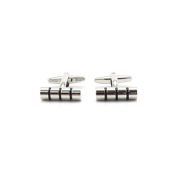 Basic Round Bar with 3 Black Lines Cufflinks