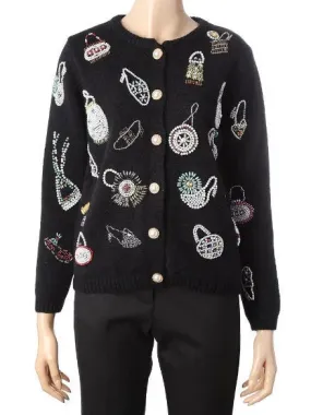 Bead-Embellished Wool-Blend Cardigan Sweater