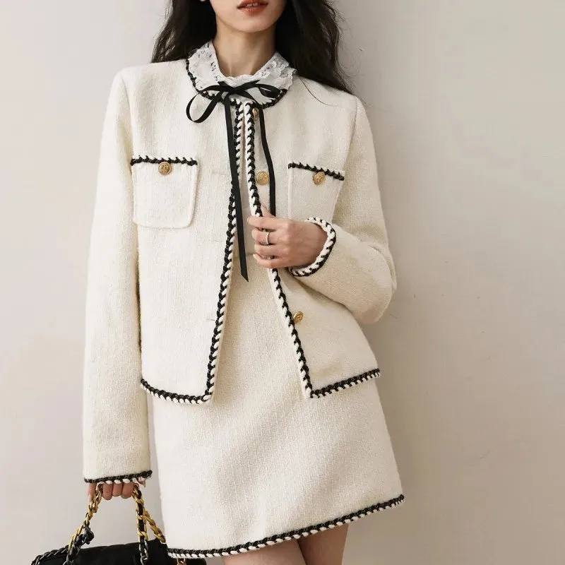 Beige  Set Design, Temperament,  Coat Slim Fit  A-Line Skirt