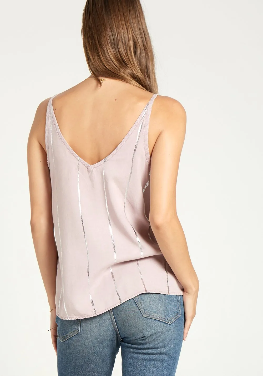 Bella Dahl - Stripe Stamped V-Neck Tank Top in Light Mauve