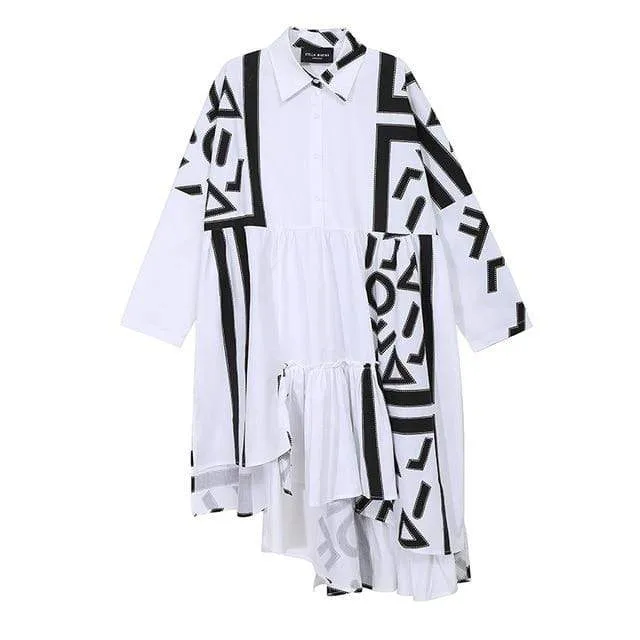 Black and White Asymmetrical Pleated Shirt Dress | Millennials