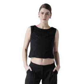 Black Crop Top With Beads