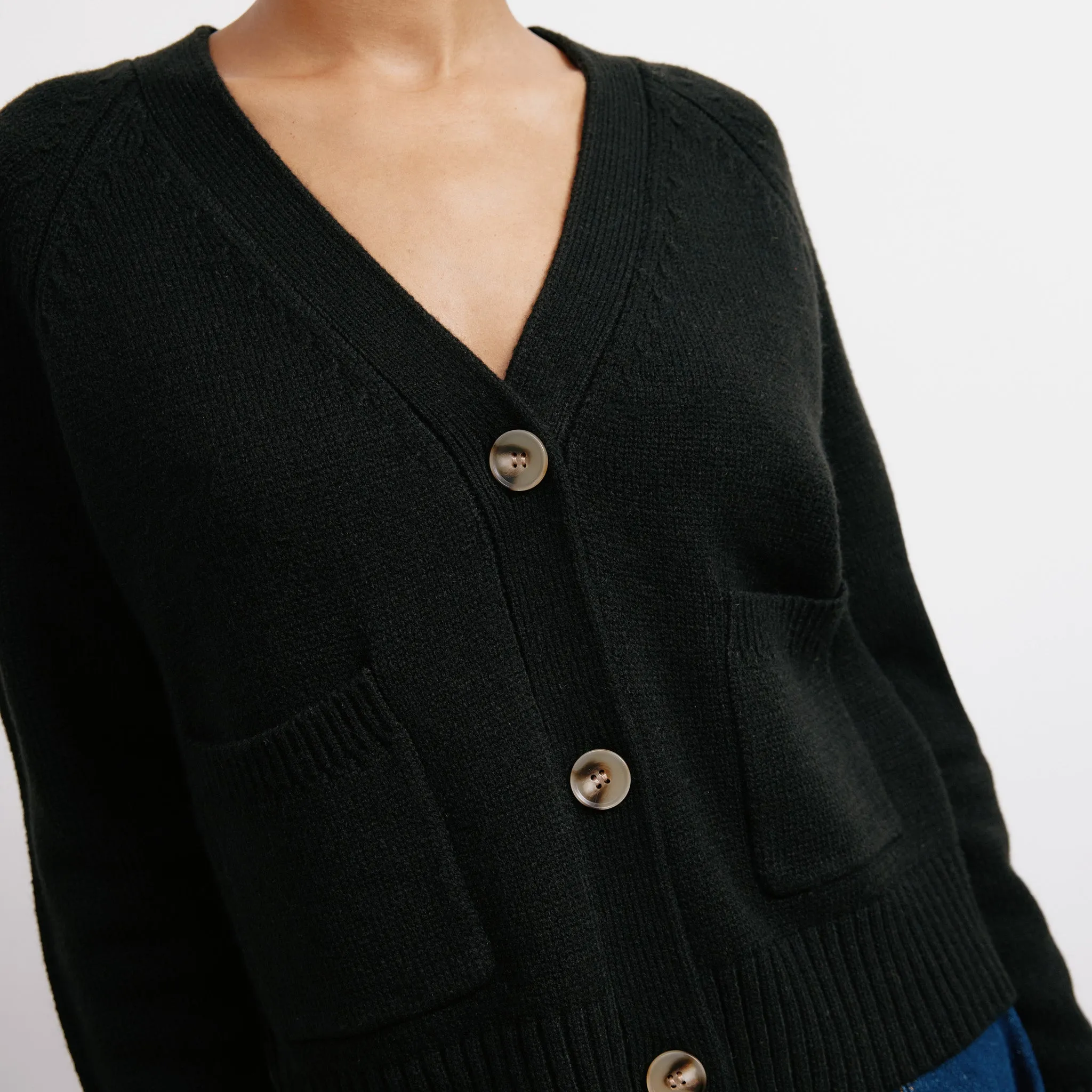 Black Relaxed V Neck Cardigan