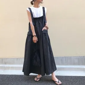 Black Suspenders Pleated Overall Dress