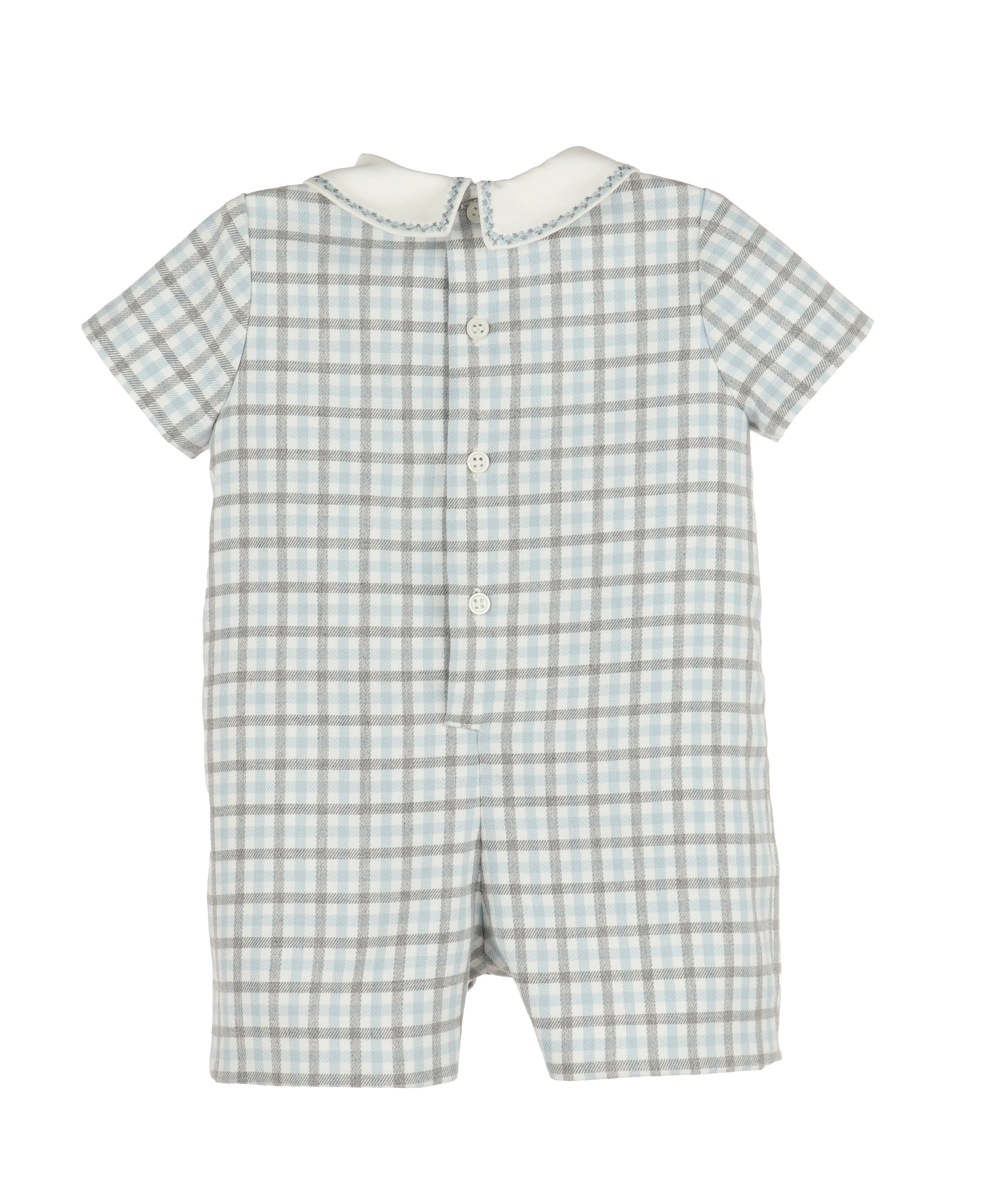 Blue Gray Plaid Collar Infant Romper