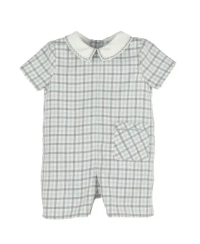 Blue Gray Plaid Collar Infant Romper