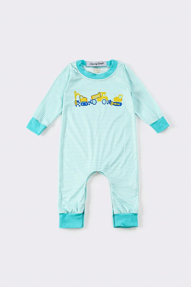 Blue truck stripe boy romper