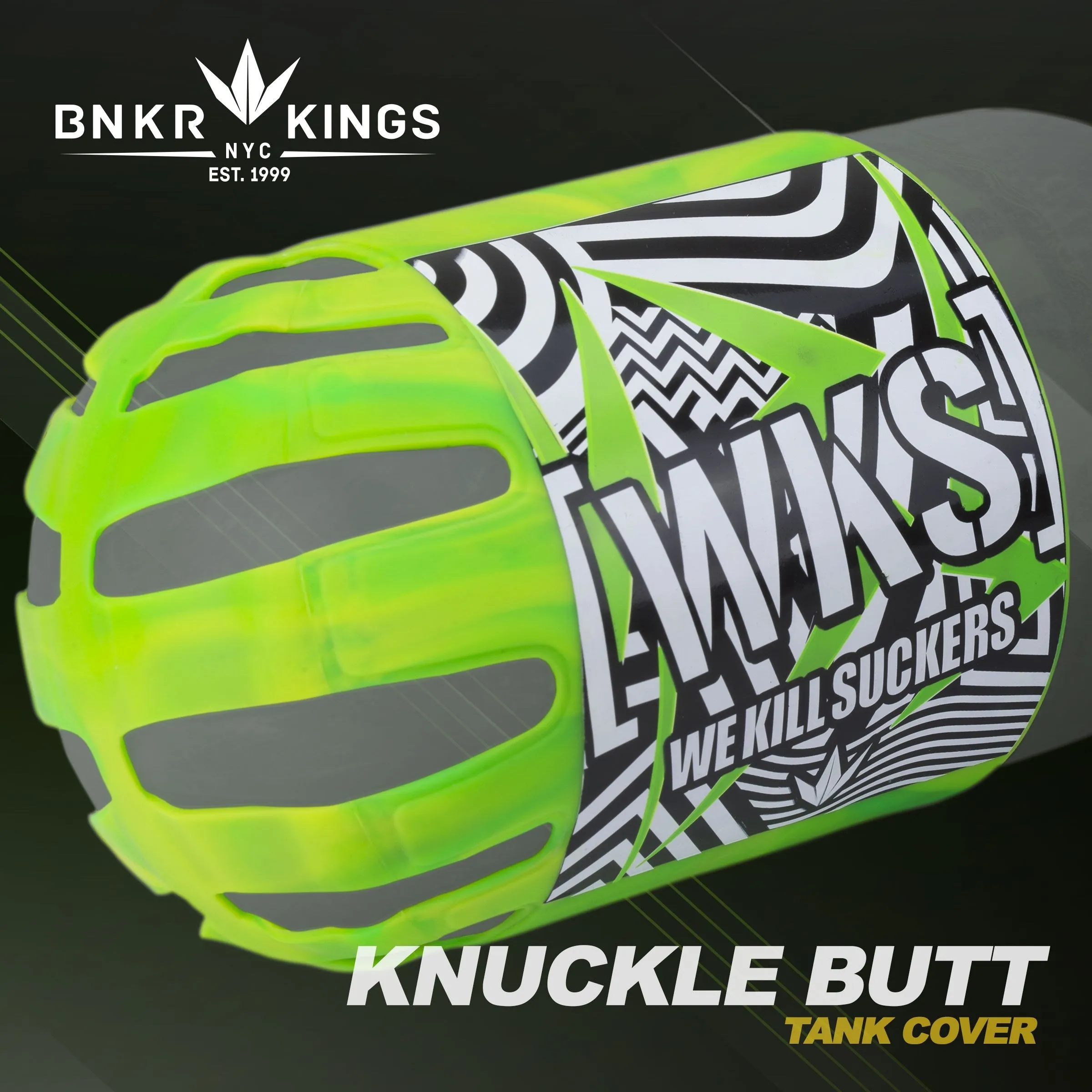 BNKR Bunker Kings Knuckle Butt Paintball Tank Cover - WKS Shred - Lime