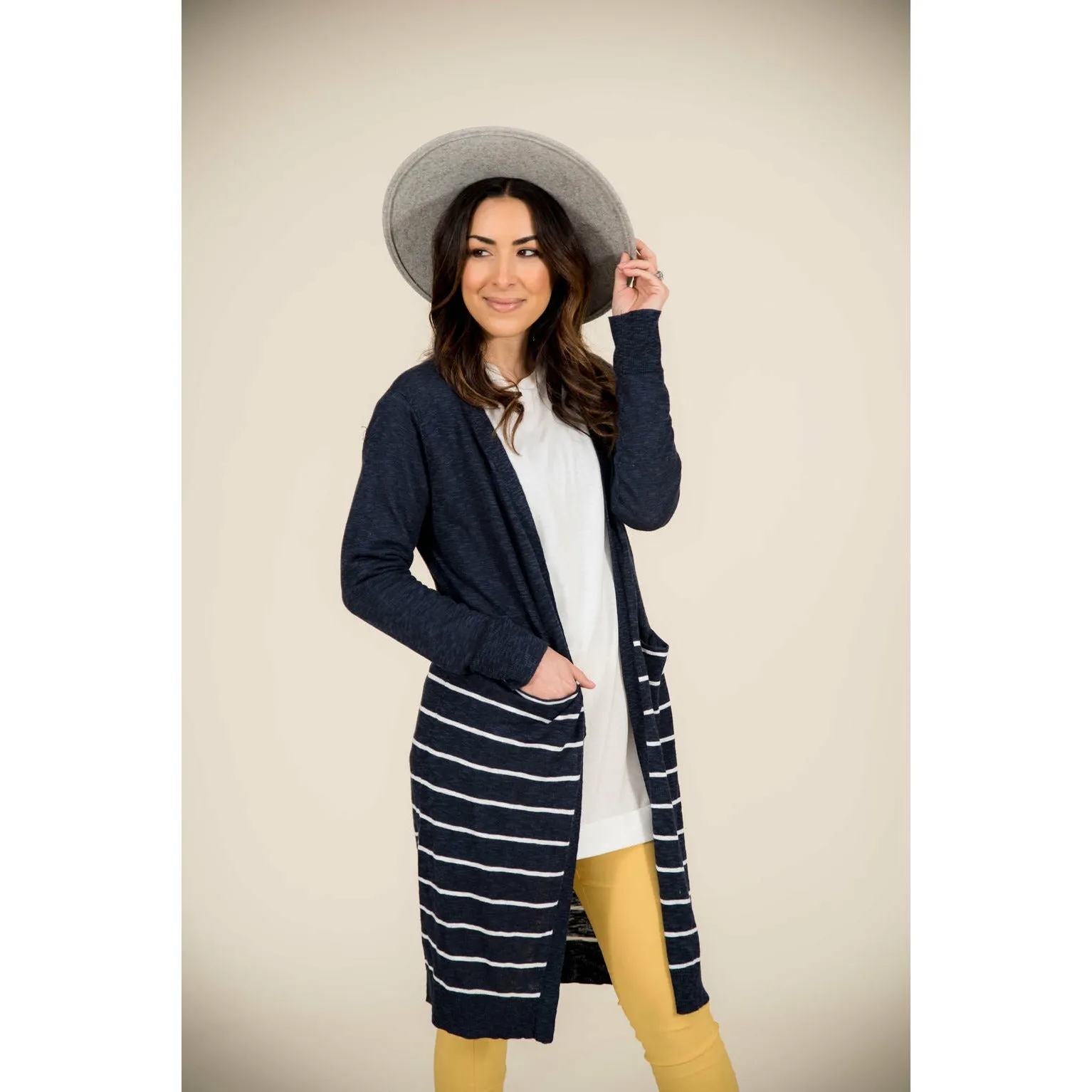 Bottom Striped Tunic Cardigan