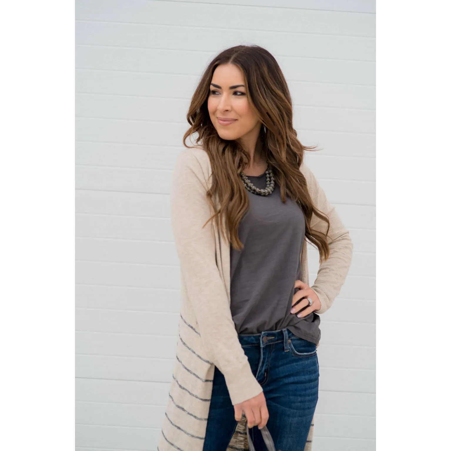 Bottom Striped Tunic Cardigan