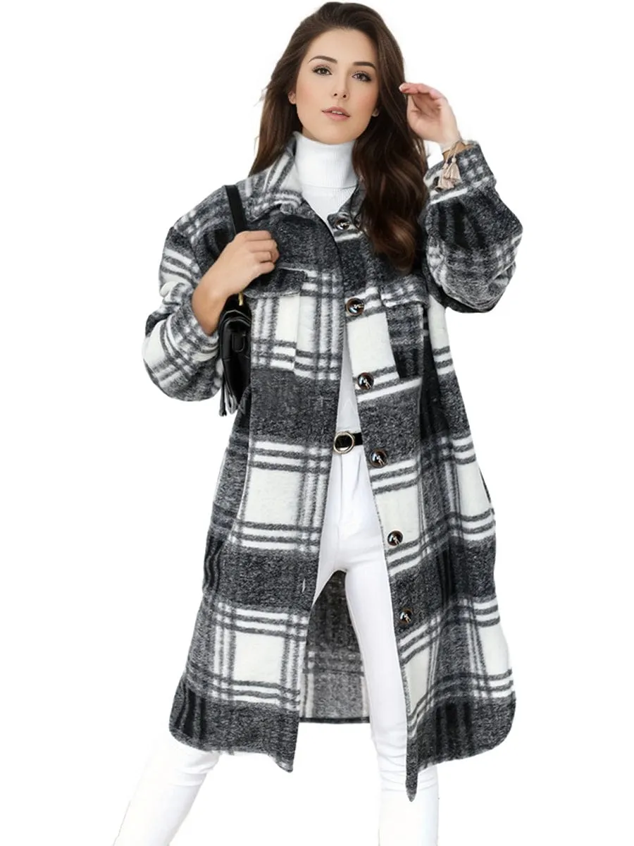 Brown and White Plaid Shacket Plus Size