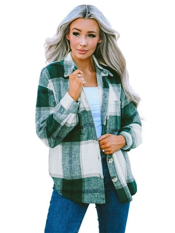 Brown and White Plaid Shacket Plus Size