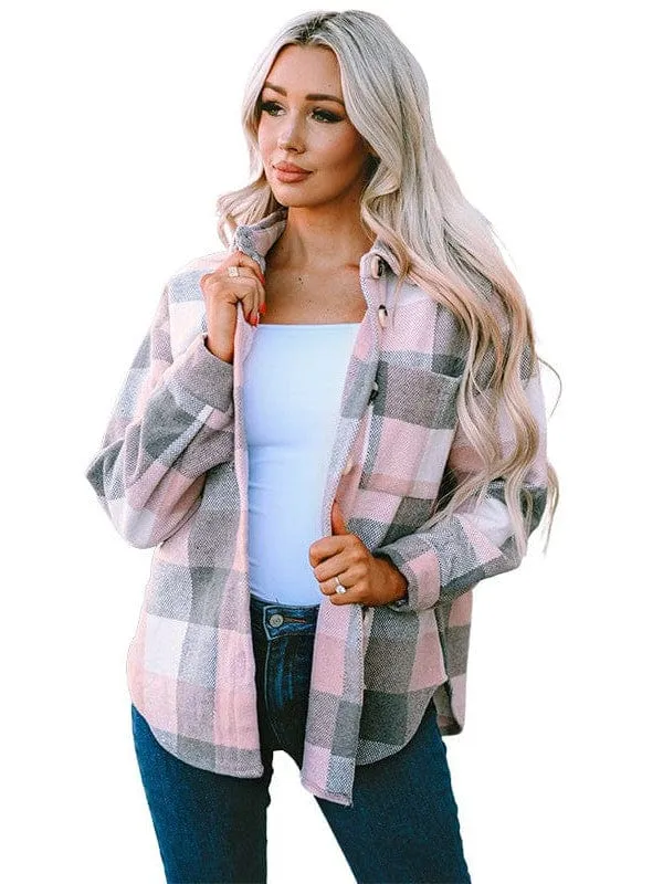 Brown and White Plaid Shacket Plus Size