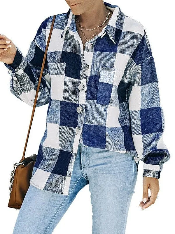 Brown and White Plaid Shacket Plus Size