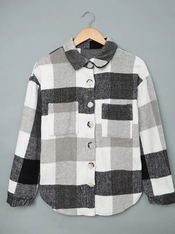 Brown and White Plaid Shacket Plus Size