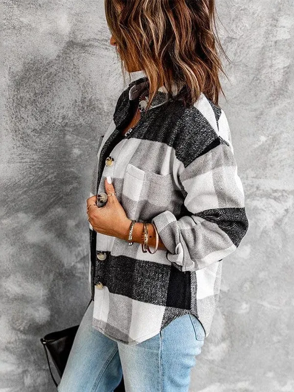 Brown and White Plaid Shacket Plus Size