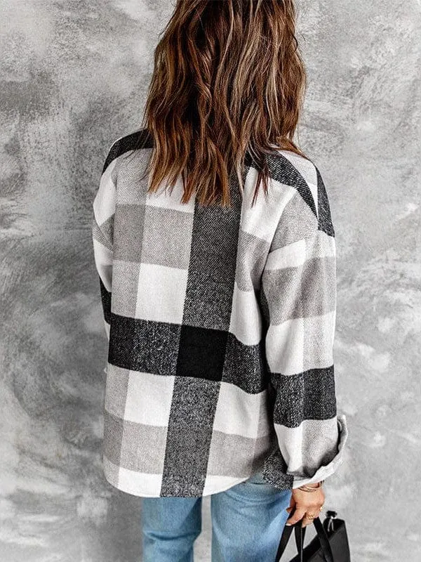 Brown and White Plaid Shacket Plus Size