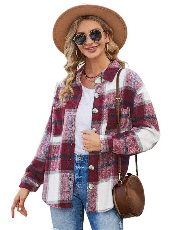 Brown and White Plaid Shacket Plus Size