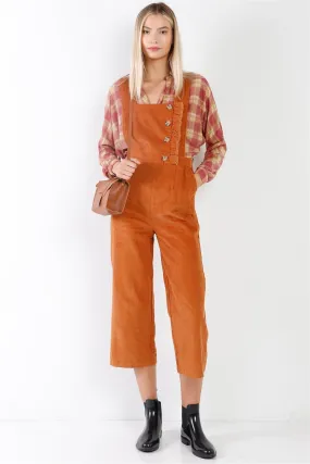 Camel Corduroy Button Front Ankle Length Overall /1-1-1