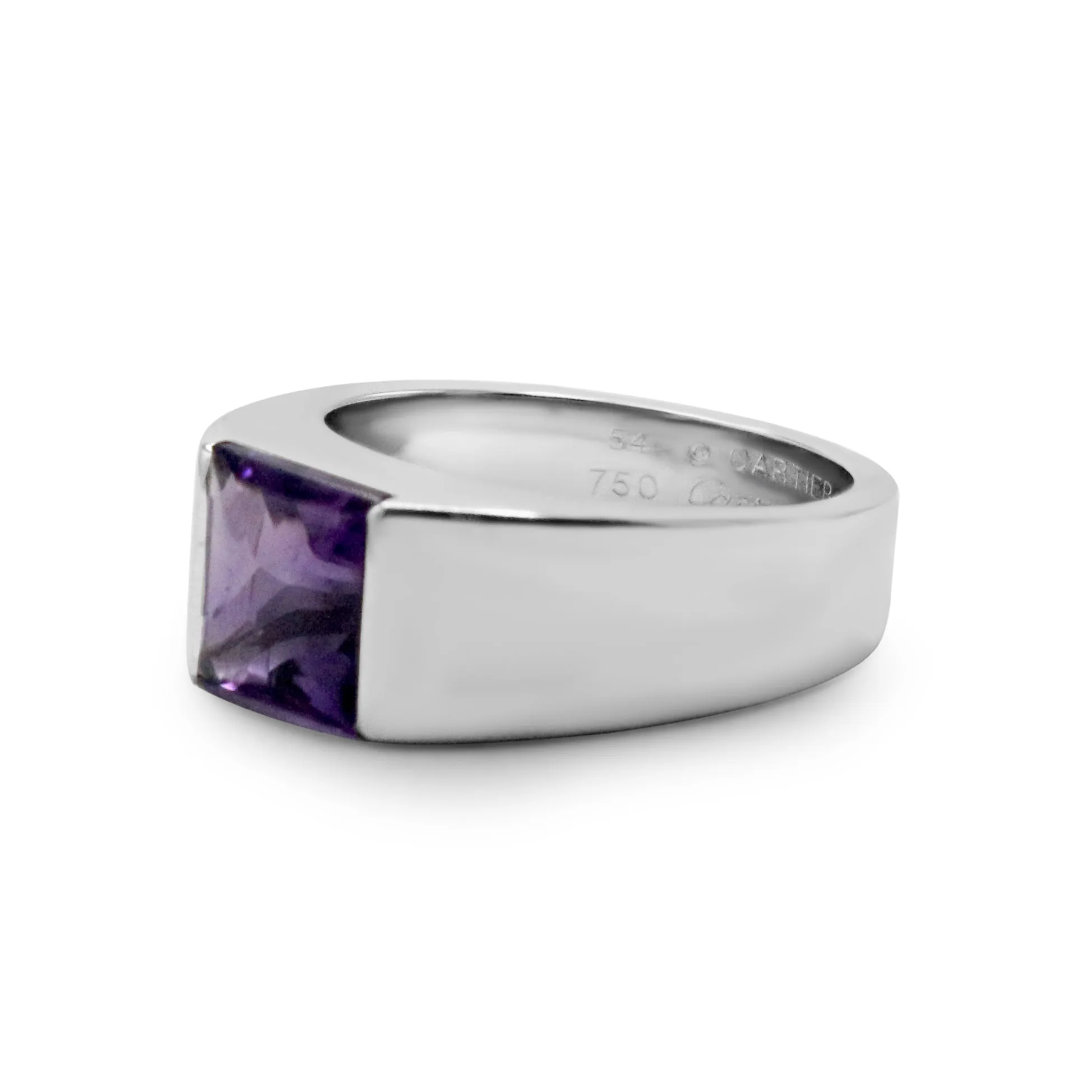 Cartier Amethyst Tank Ring Size 54 - 18ct White Gold