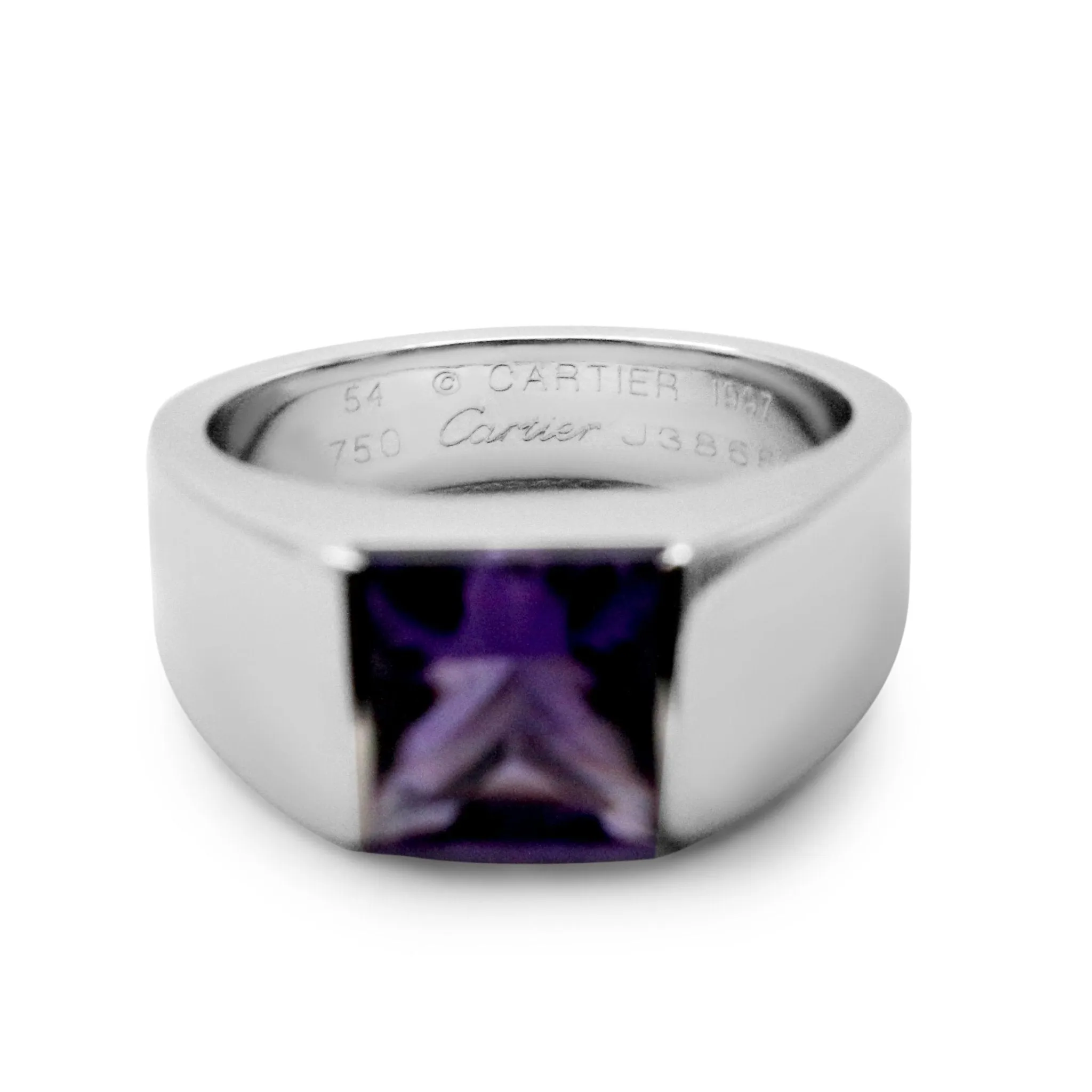 Cartier Amethyst Tank Ring Size 54 - 18ct White Gold