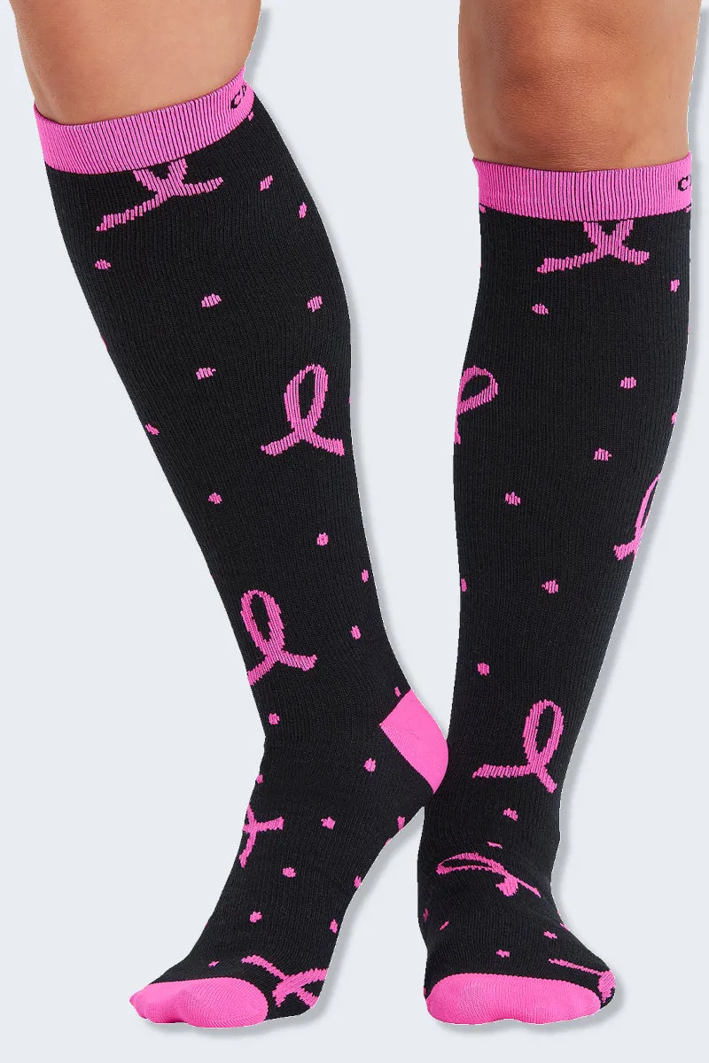 Cherokee Women's 10-15mmHg Polka Dot Pink Ribbon Support Socks