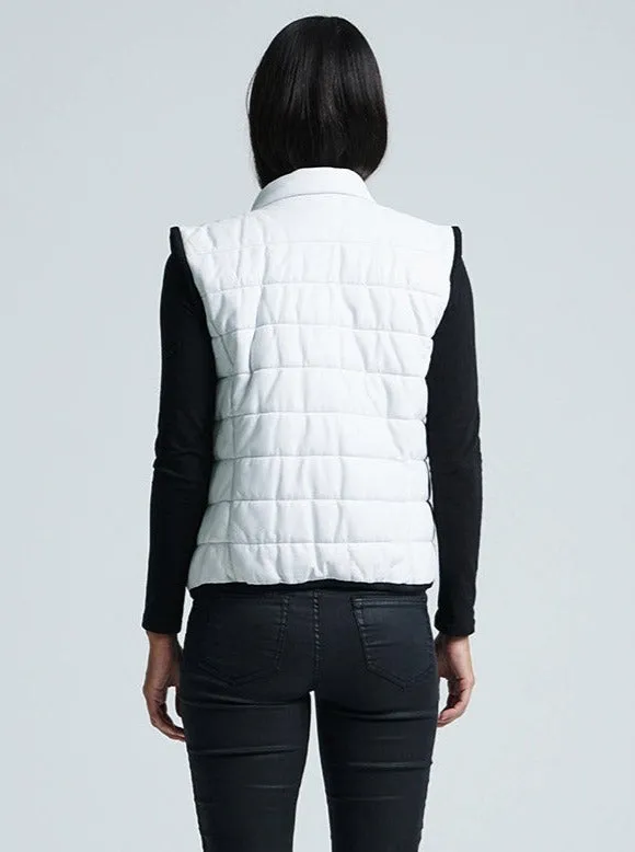 CHLOE PUFFER LEATHER VEST - WHITE