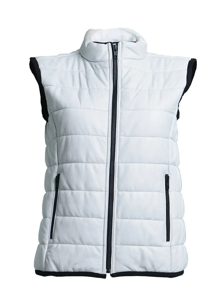 CHLOE PUFFER LEATHER VEST - WHITE