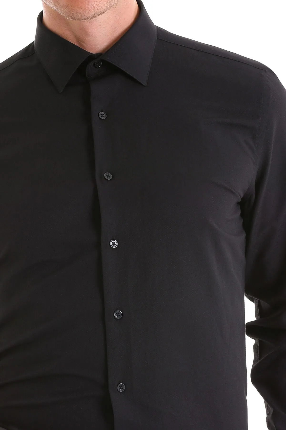 Comfort Fit Long Sleeve Patterned Cotton Blend Dress Shirt, Black D.