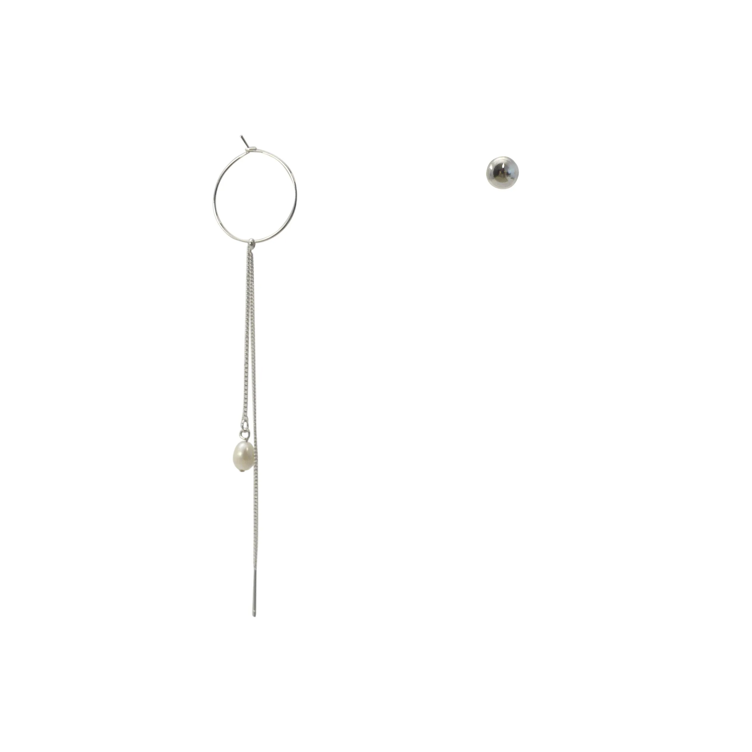 Cutout Sliver Circle With Pearl Chain Earring & Stud