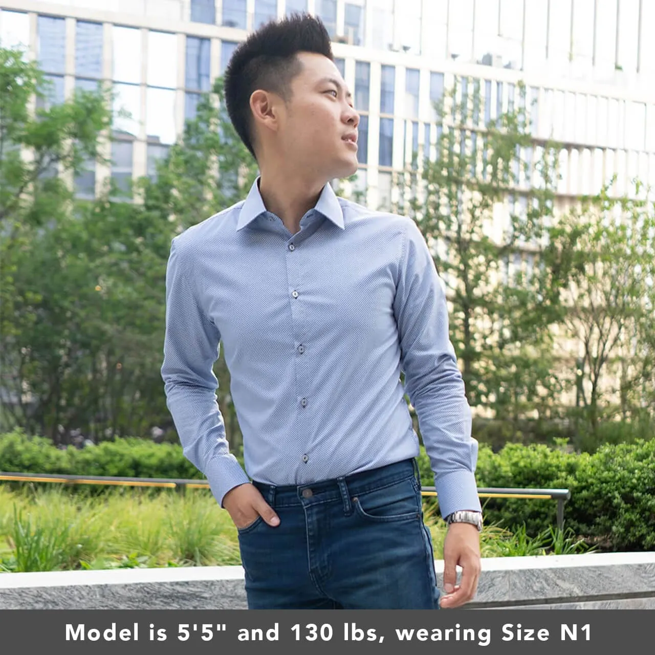 Dark Blue Printed Dress Shirt | The No. 10