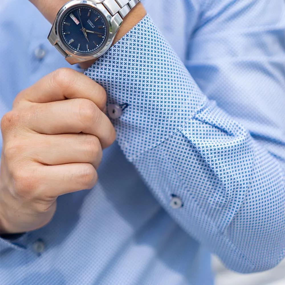 Dark Blue Printed Dress Shirt | The No. 10