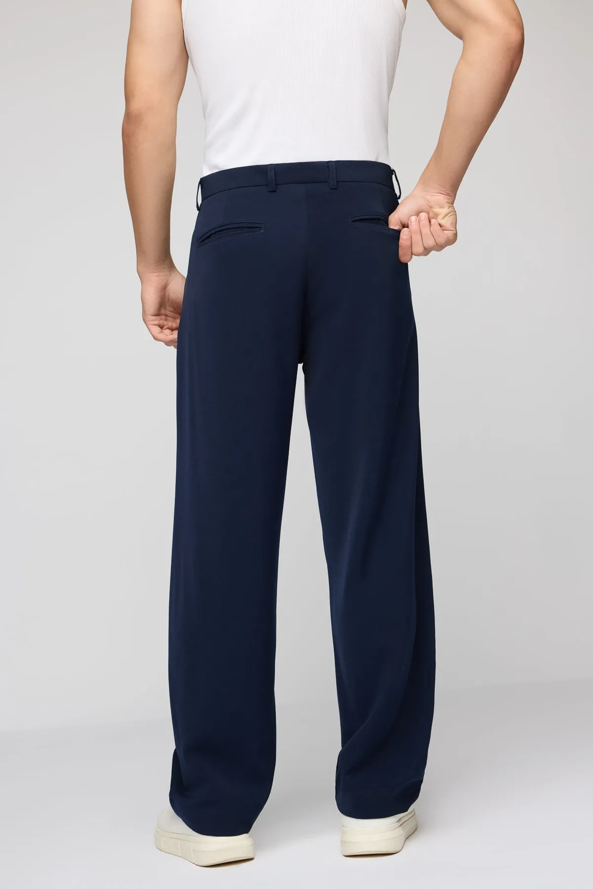 Deep Navy Men's Pleated Korean Pants