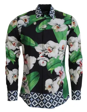 Dolce & Gabbana Men's Multicolor Floral Slim Gold Formal Shirt